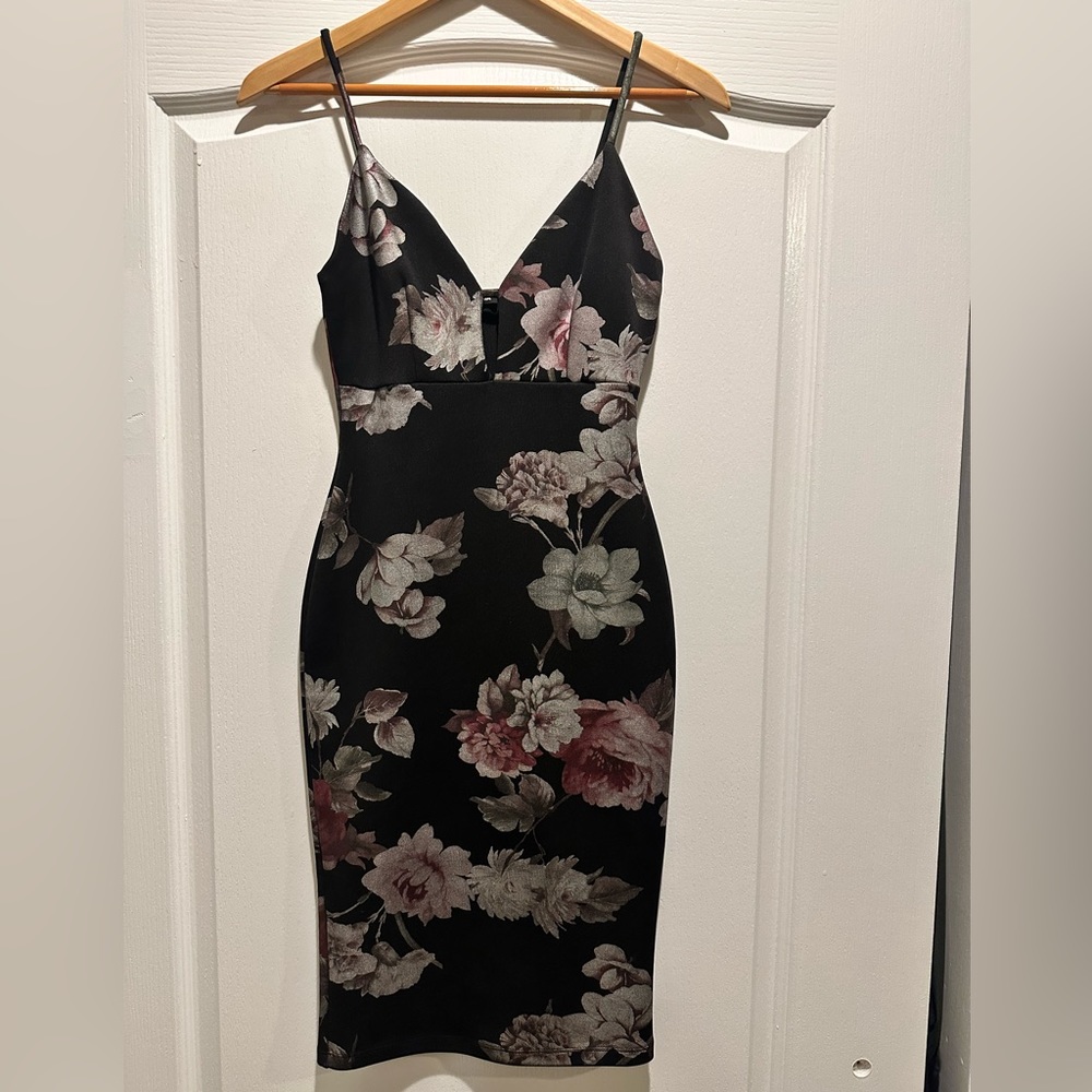 Small black floral cotton midi
